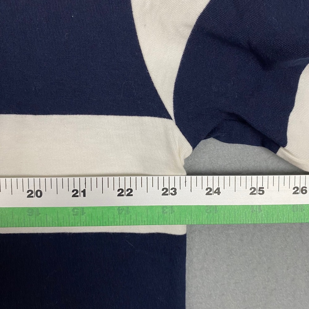 Old Navy Rugby Polo Shirt Womens Medium Navy Blue White Striped Oversized Cotton - Picture 6 of 7